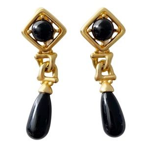 Givenchy gold and black lucite drop statement earrings vintage